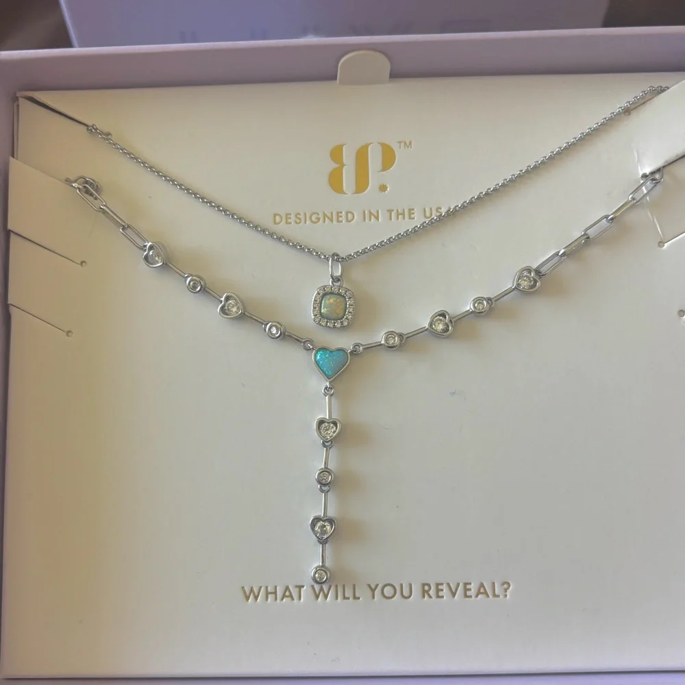 Luxe Layers Silver Necklace with Turquoise Charm - Picture 2 of 4